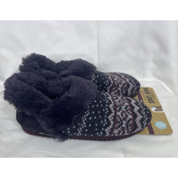 MukLuks Women's Slippers Crochet Faux Fur Lining Purple Cable Size Small 5-6 NEW - Picture 5 of 5